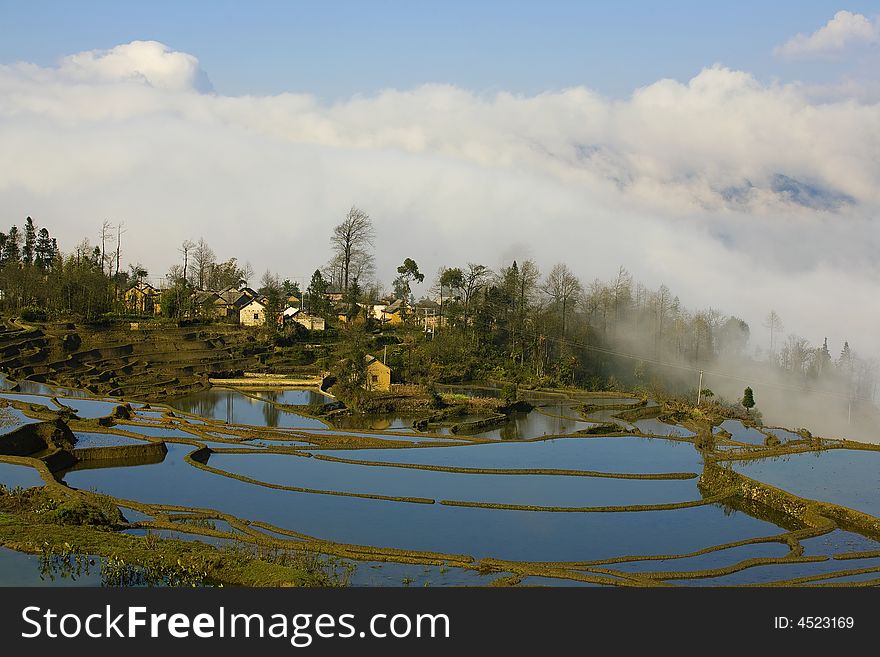 In the morning the village & clouds & terrace constitute a beautiful picture.