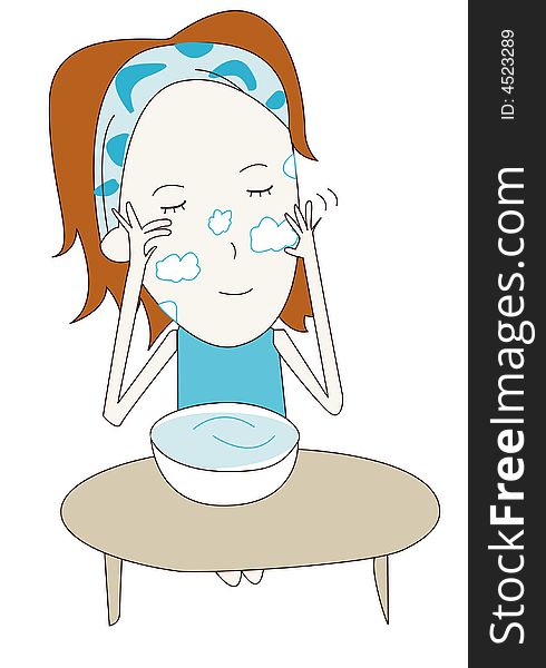 Vector of girl cleanning face