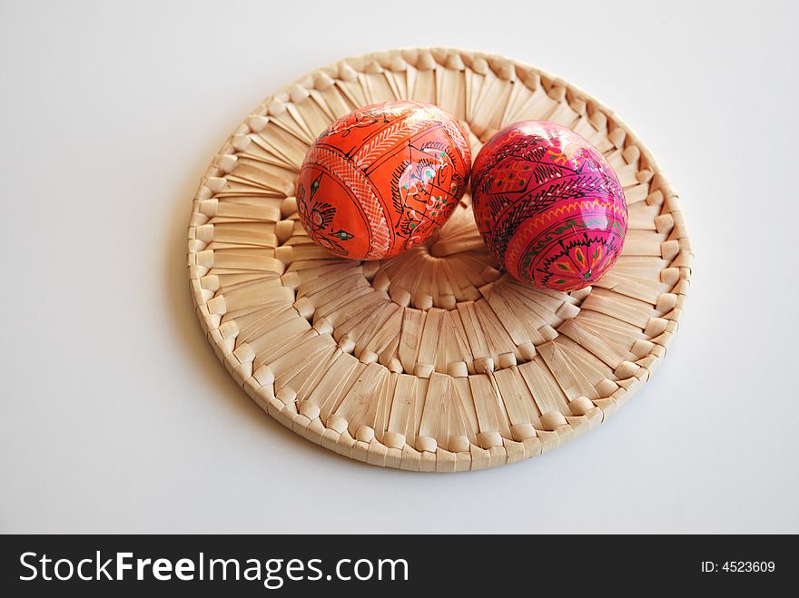 The wooden painted eggs are subjects of an invention of artists. The wooden painted eggs are subjects of an invention of artists.