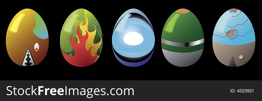 Easter eggs in five different colors