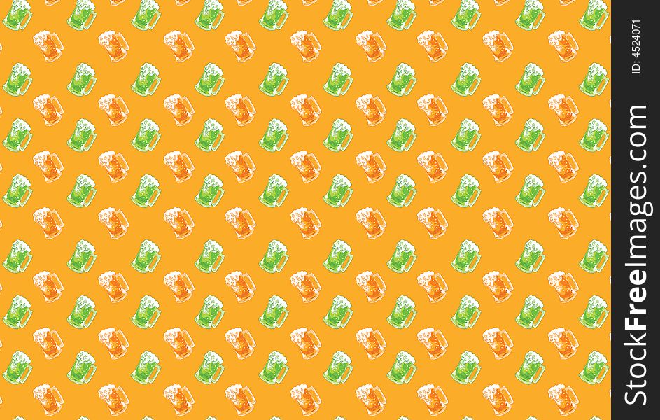 Seamless vector background - beer mugs, orange and green beer, on a transparent background