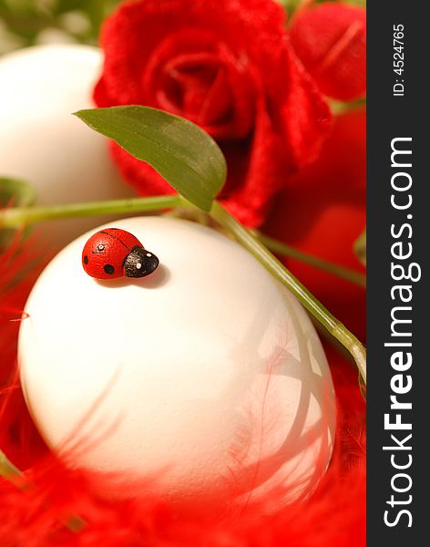 Easter decorations: ladybird and eggs