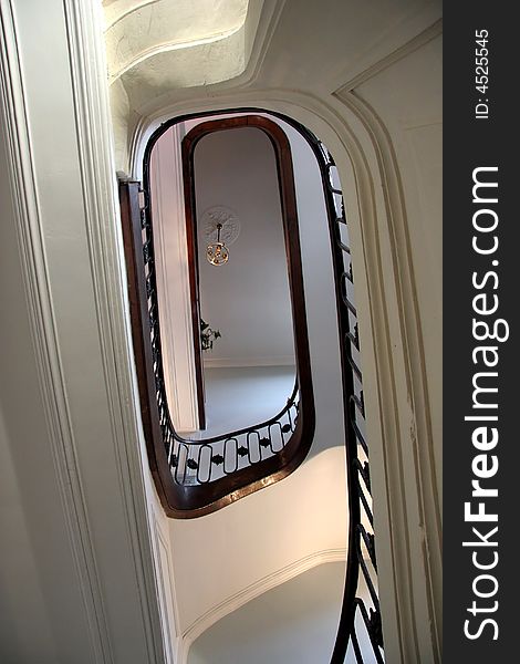 Spiral staircase in France looking up