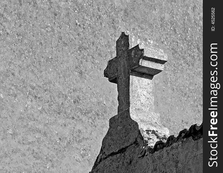 Stone cross in France in black and white