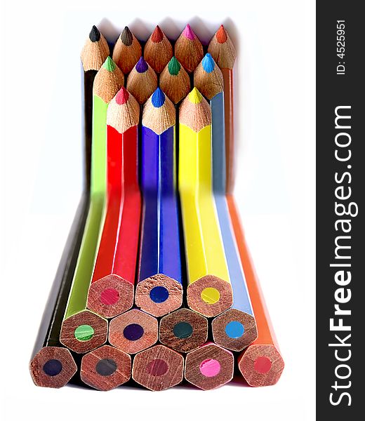 Vivid colors over white in stacked pencil composition. Vivid colors over white in stacked pencil composition