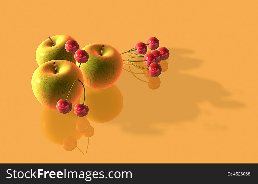 Apples and Cherrys  on orange background