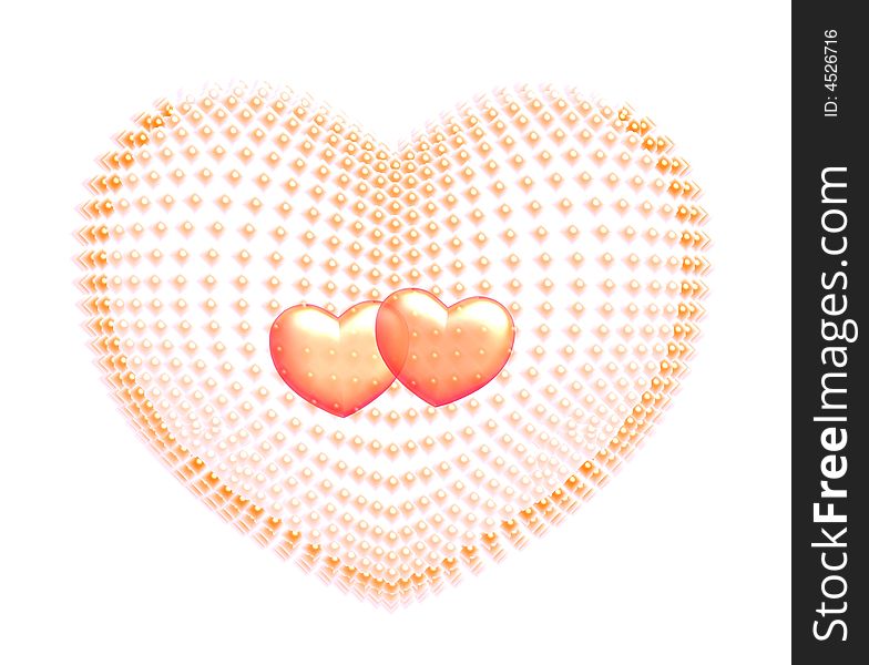 two peach hearts on big heart design