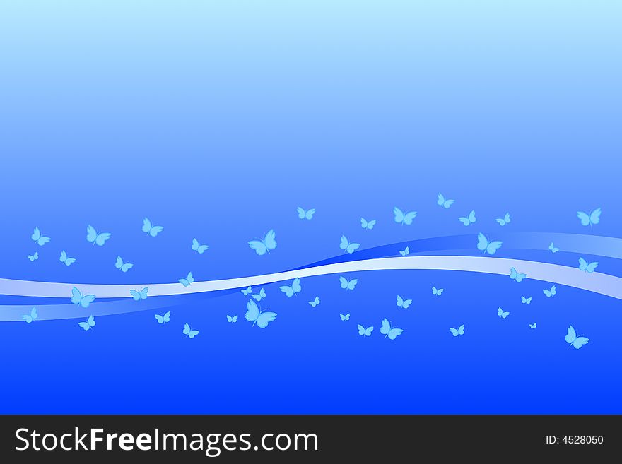 Vector illustration of butterflies over blue background