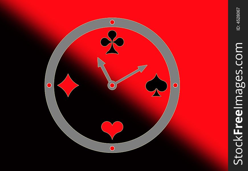 Hours and suits on a black-and-red background. Hours and suits on a black-and-red background