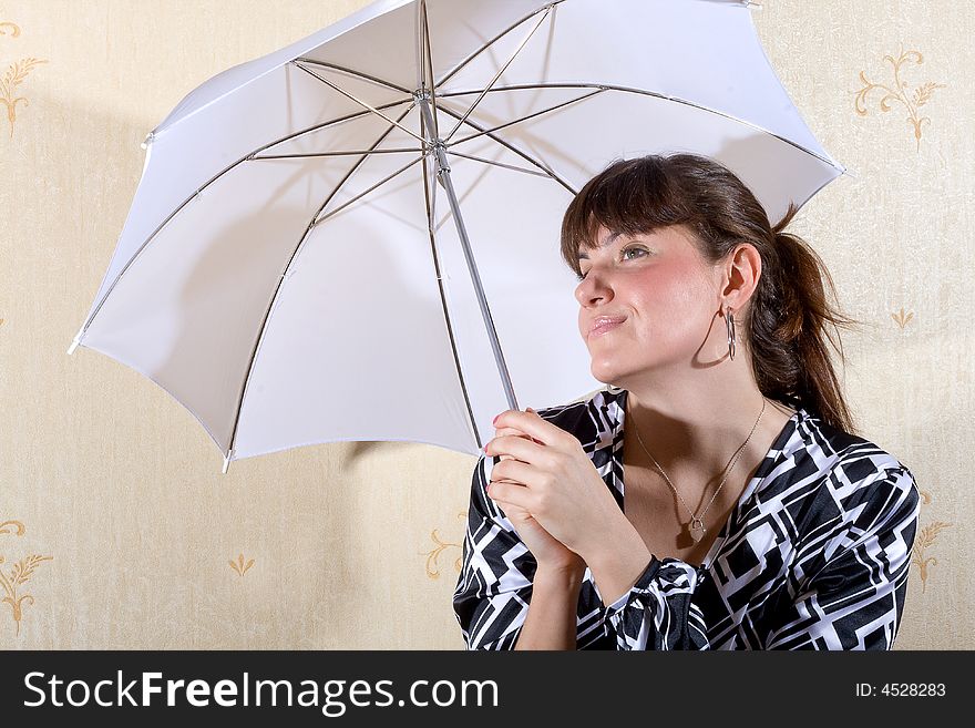 Smiling women with white umbrella. Smiling women with white umbrella
