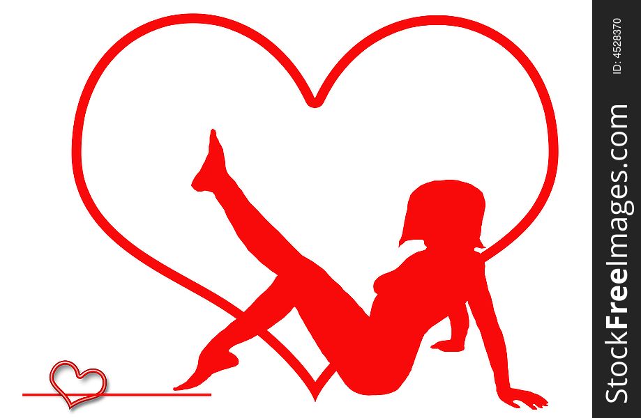 Computer generated red woman silhouette with heart