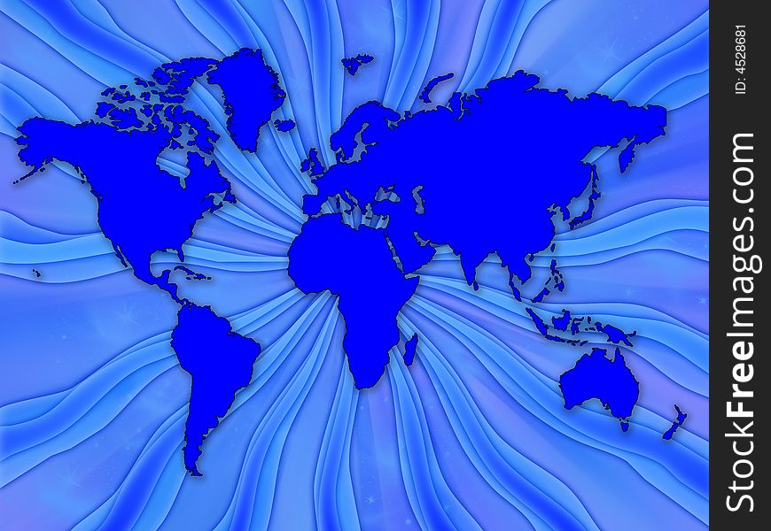 Illustration of World Map of the world in blue shades