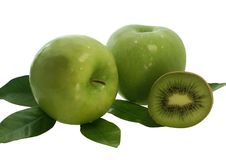 Two Green Apples And Half Of Kiwi Fruit Royalty Free Stock Photo Two Green Apples And Half Of Kiwi Fruit Royalty Free Stock Photo