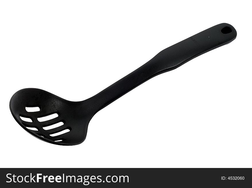 A black spoon you can find in most kitchens.