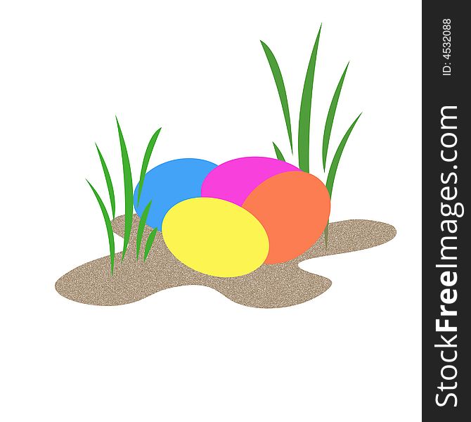 Colorful dyed easter eggs in the grass