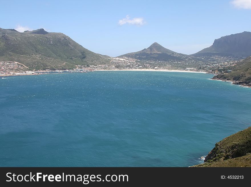 African coast with blue water and sky