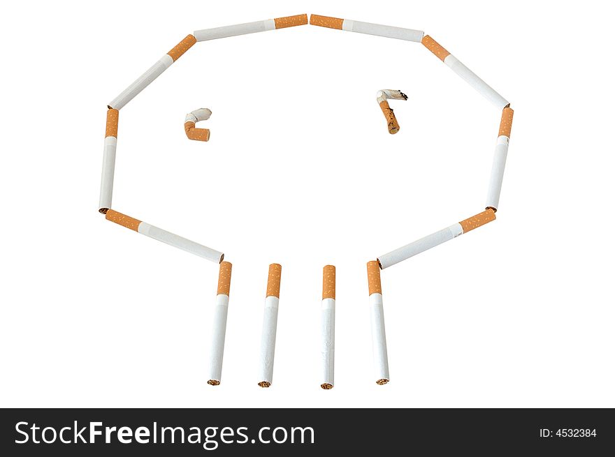 Figure made from cigarettes. Like human skull - smoke kills.