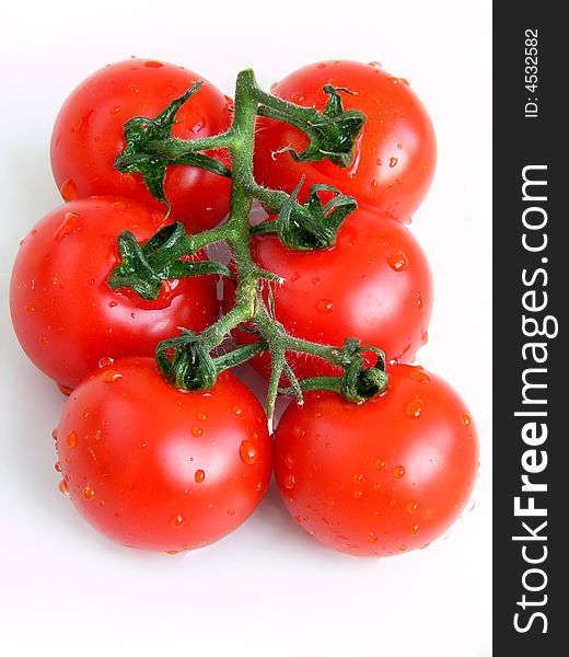 fresh cherry tomatoes on white background