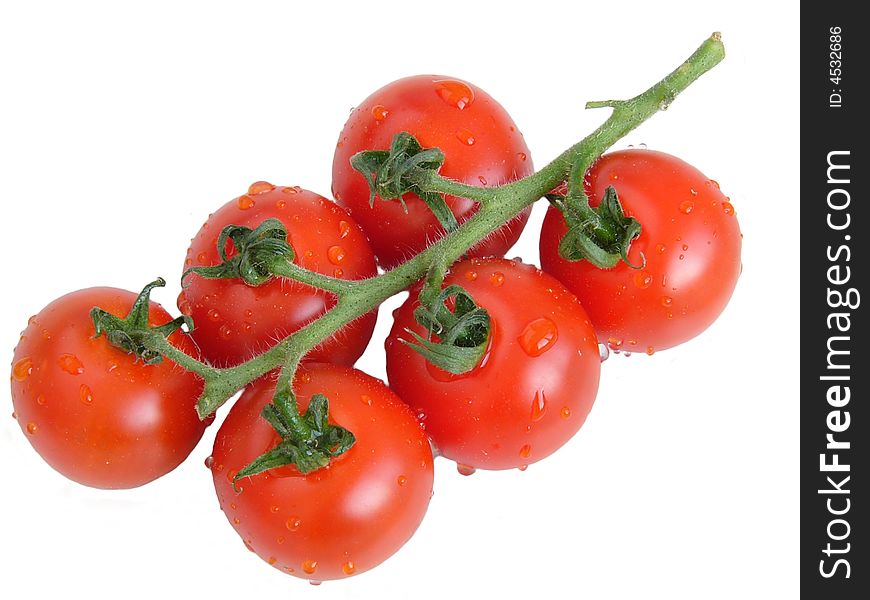 Fresh cherry tomatoes on white background