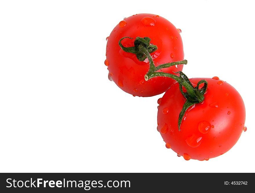 Fresh cherry tomatoes on white background