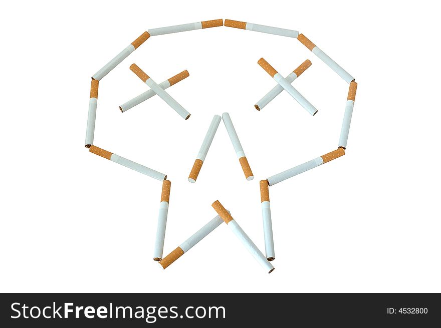 Figure made from cigarettes. Like human skull - smoke kills.