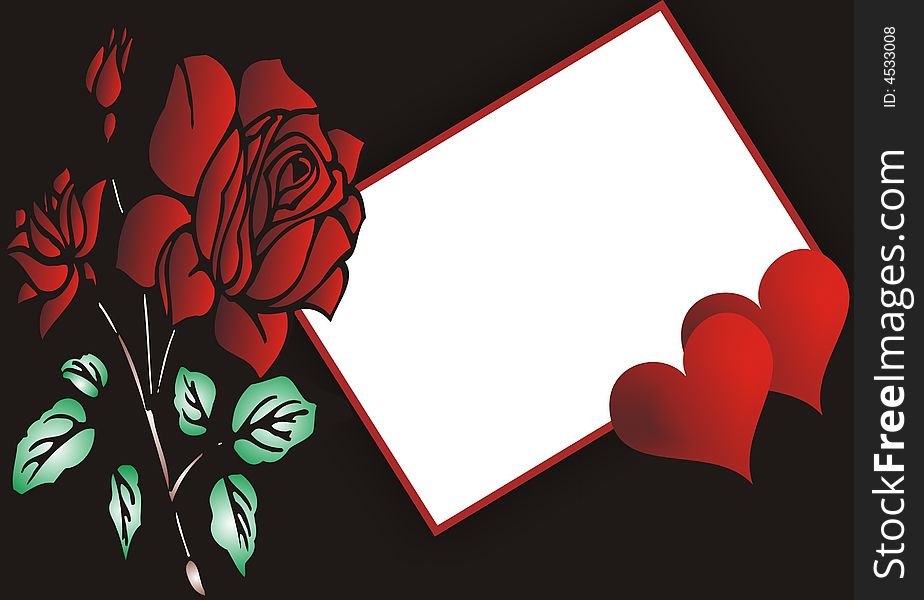 Love - red rose and hearts -  illustration. Love - red rose and hearts -  illustration