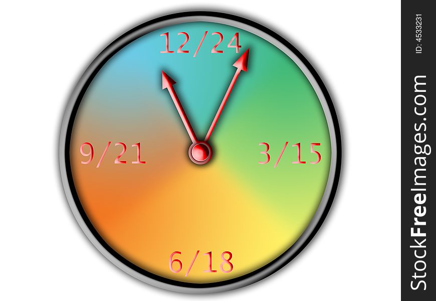 Hours with a color dial on a white background. Hours with a color dial on a white background