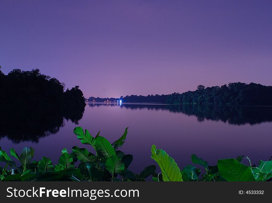 Night at Singapore Upper Seletar Reservoir