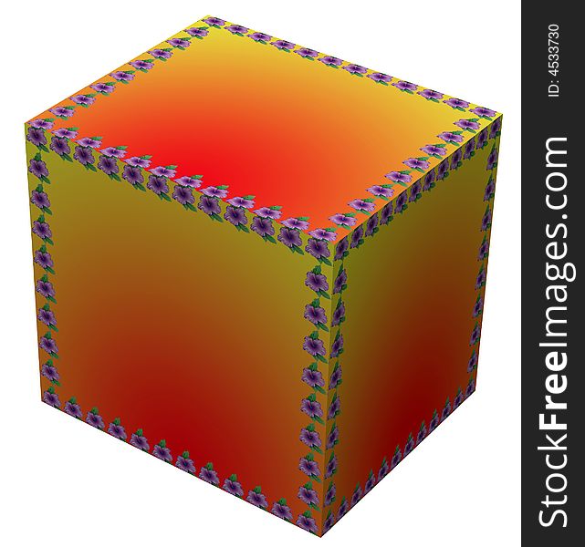 3D cube with a border of flowers