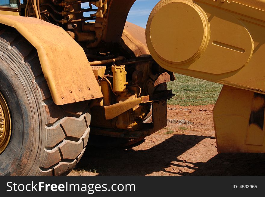A closeup view of a large construction vehicle