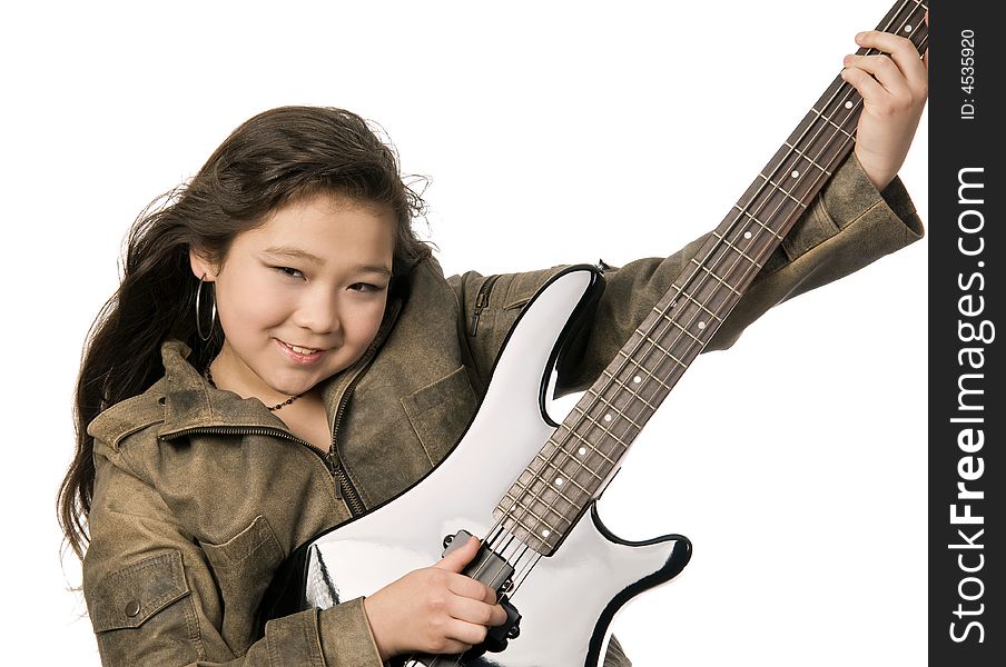 Young gyirl with electro guitar. Young gyirl with electro guitar.
