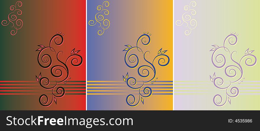 Three variants of a pattern of different colour on a original background