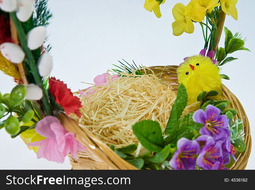 Yellow eastern chicken in the basket. Yellow eastern chicken in the basket