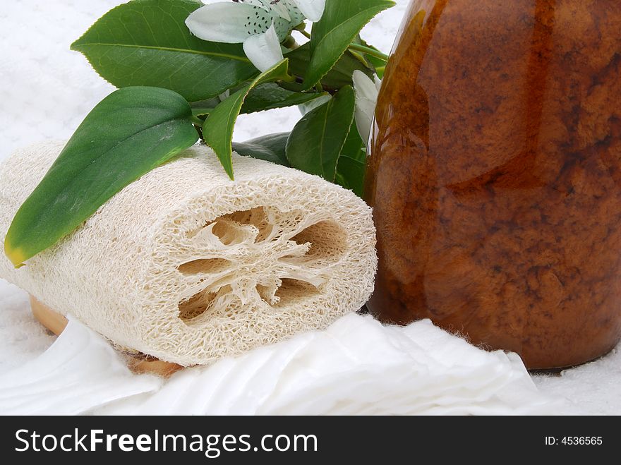 Spa materials with sponge and lotion. Spa materials with sponge and lotion