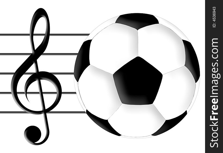 Treble clef and football on a white background. Treble clef and football on a white background