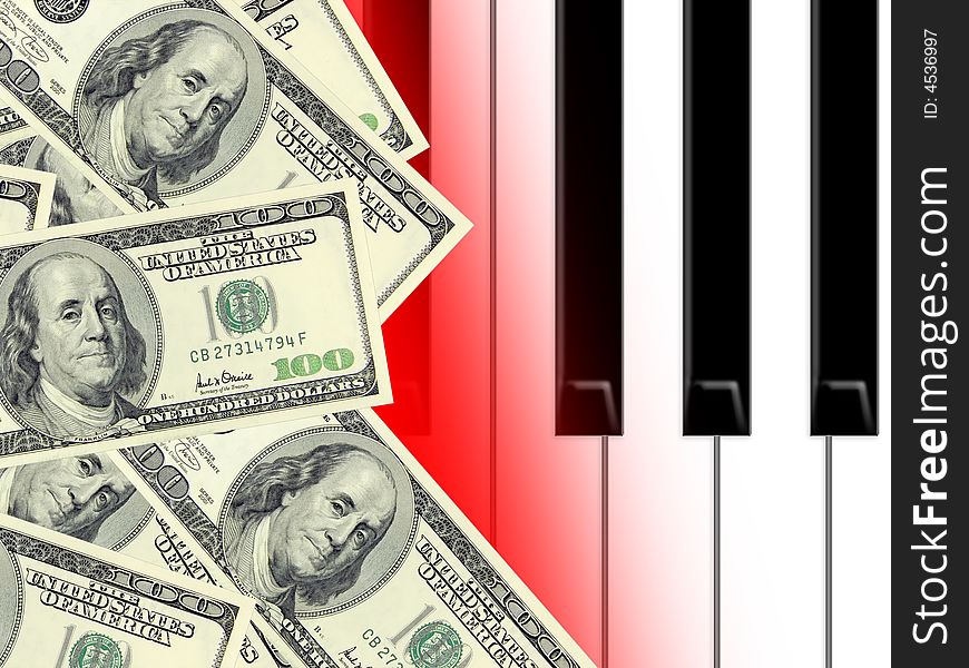Dollar banknotes and keys of the piano. Dollar banknotes and keys of the piano