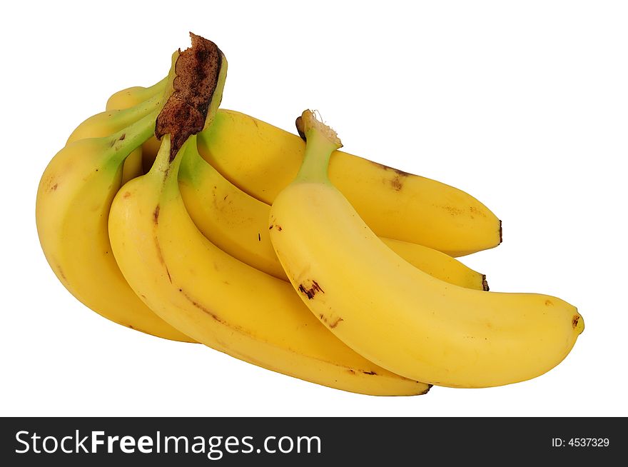Seven bananas isolated on a white background.