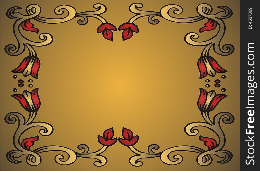 Golden floral frame -  illustration. Golden floral frame -  illustration