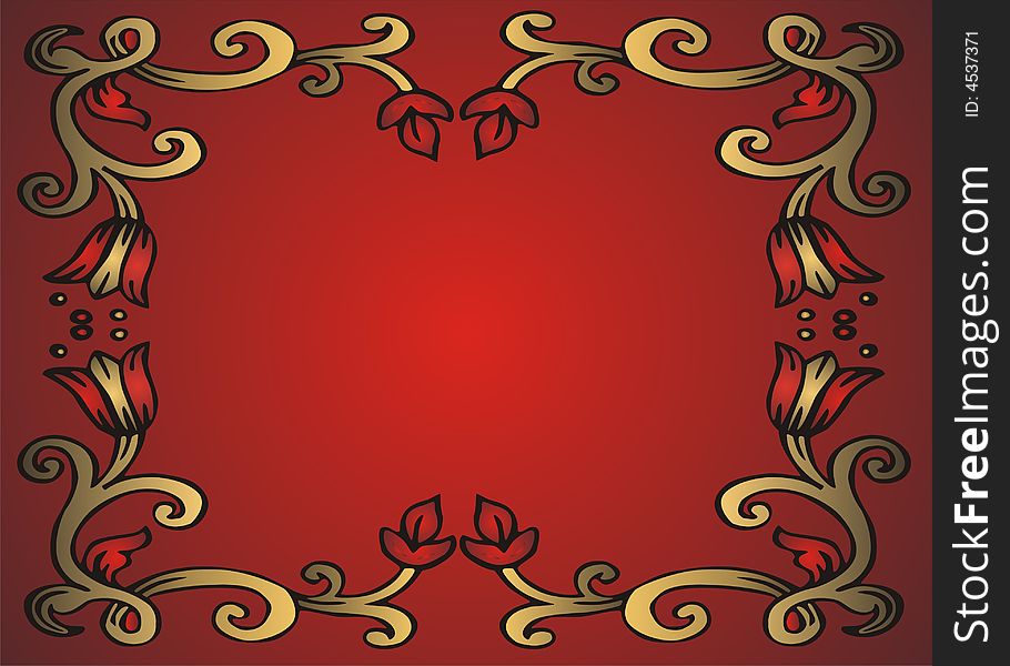 Golden frame on red background -  illustration