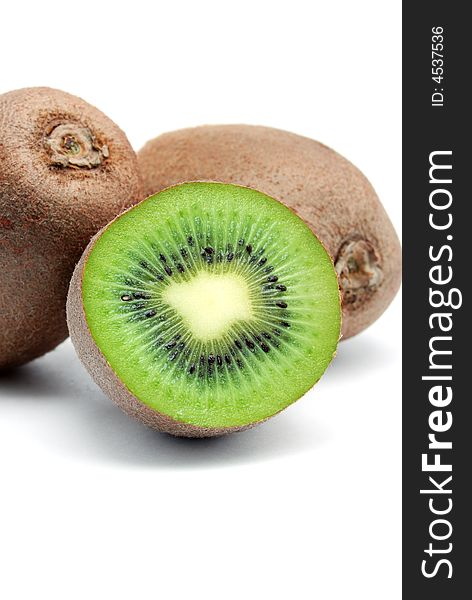 Close up of fresh kiwi over white