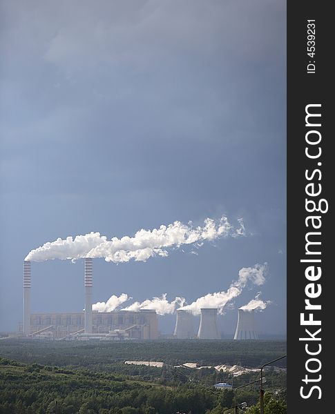 Power coal plant and smoke. Power coal plant and smoke