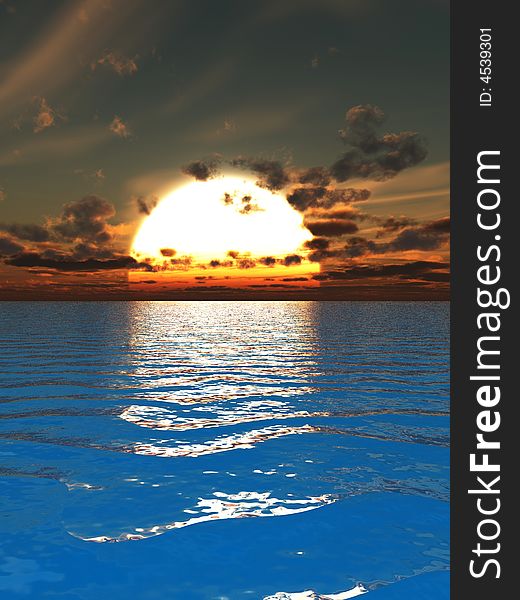 Beautiful sea and sky at sunset - digital artwork. Beautiful sea and sky at sunset - digital artwork