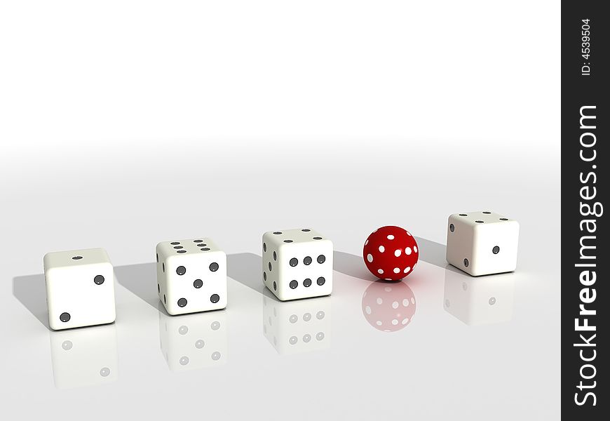 One of the five playing dice - round.