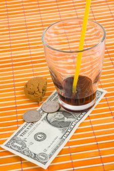 One Dollar And 50 Cent Pay For Drink And Cookies Stock Photo One Dollar And 50 Cent Pay For Drink And Cookies Stock Photo