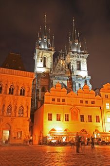 The Old Town Square At Night Stock Photo