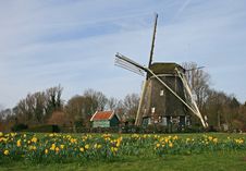 The Windmill In Dutch Countryside Stock Photo