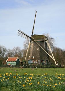 The Windmill In Dutch Countryside Royalty Free Stock Photo