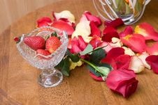 Red Strawberry With Petails Of The Roses Royalty Free Stock Image Red Strawberry With Petails Of The Roses Royalty Free Stock Image