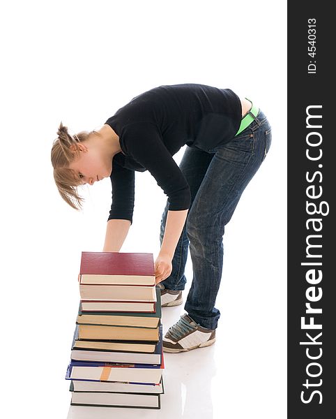 The young student with the book isolated on a white background