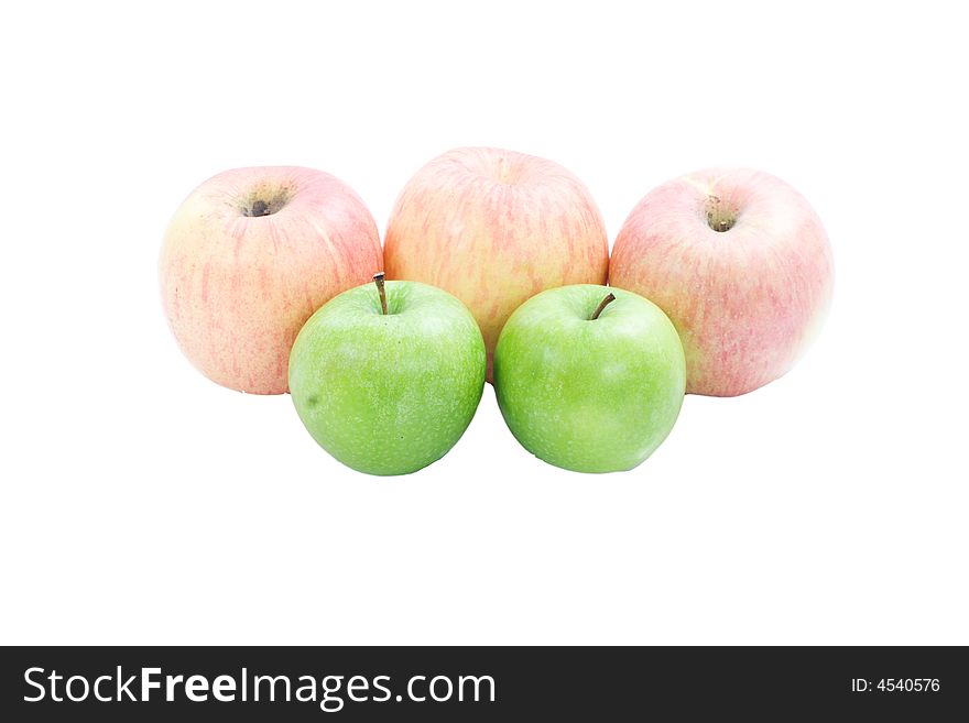 Five fresh apples isolated on a white background